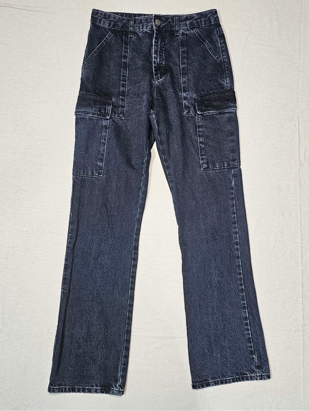 #375 ZARA Women’s Washed Black Cargo Jeans Size 4 – High Rise Straight Leg